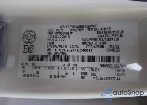 2015 Ford Escape Titanium from USA, damaged, VIN 1FMCU9J97FUC46611